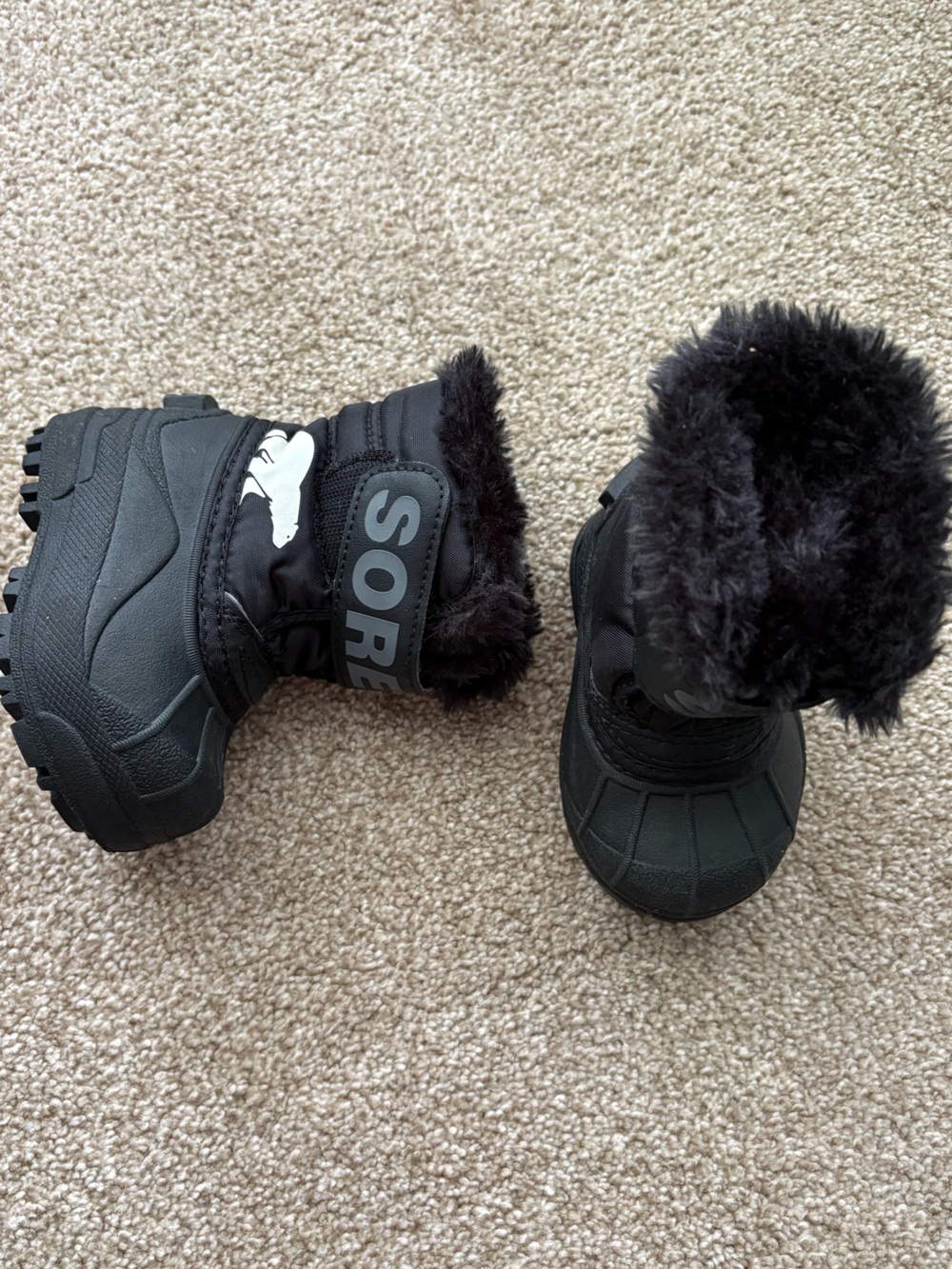 Sorel Black Baby Size 4 Winter Boots Faux Fur Cuff Snow Ski Waterproof